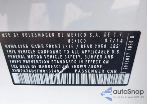 2015 Volkswagen Golf Tdi S 4-Door from USA, damaged, VIN 3VW2A7AU9FM013249